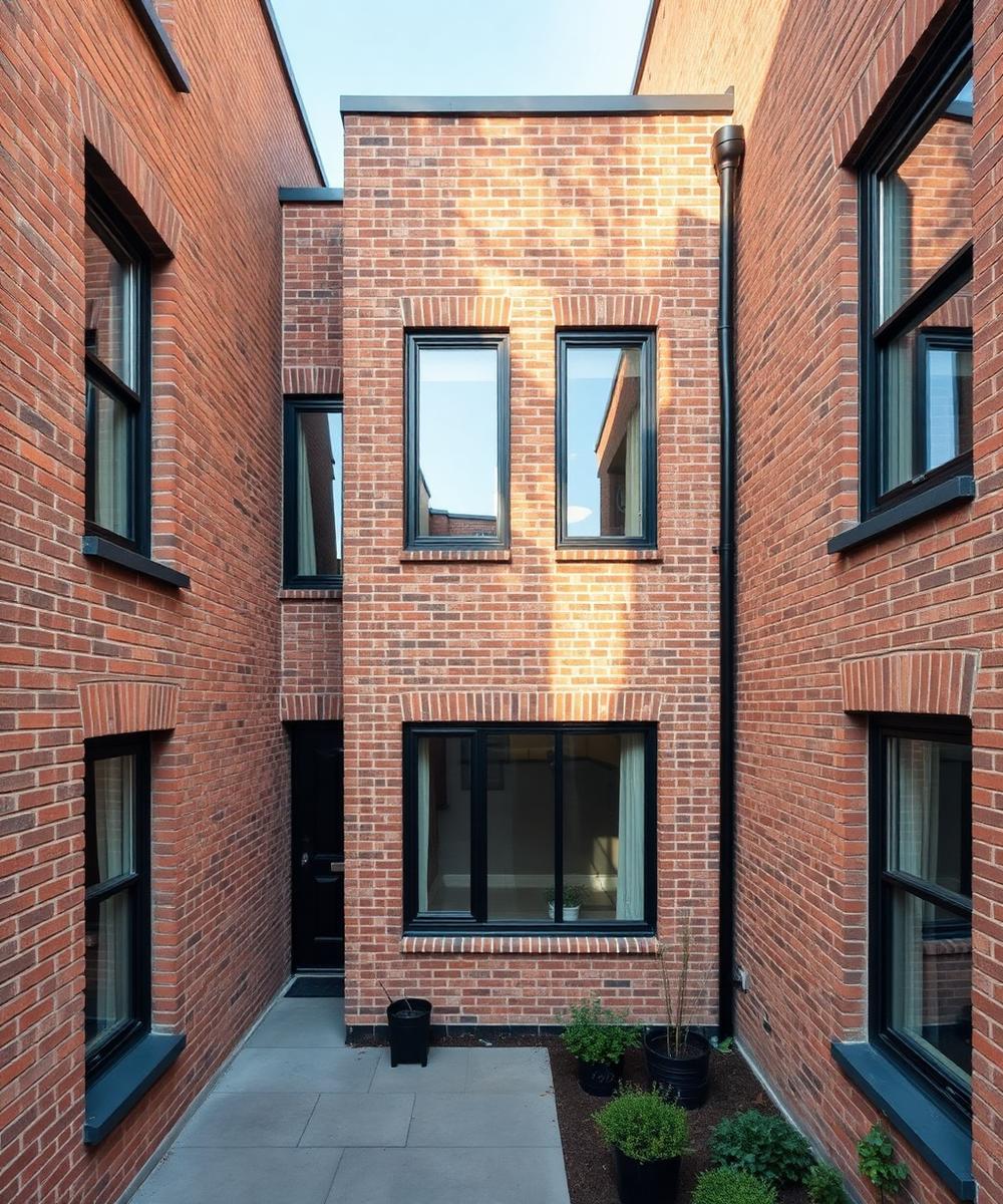 Brick townhouse with black steel windows